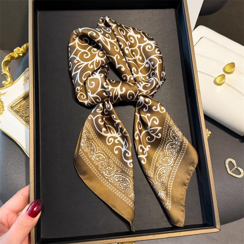 Fashion Paisley Print Shawl Square Scarf for Women Soft Satin Wraps Neckerchief Female Hair Bands Ribbon Headband Bandana