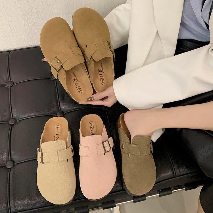 thick-soled fishing shoes, half-towed autumn models, one pedal, soft-soled non-slip retro women's shoes, bag head towing, trendy outside