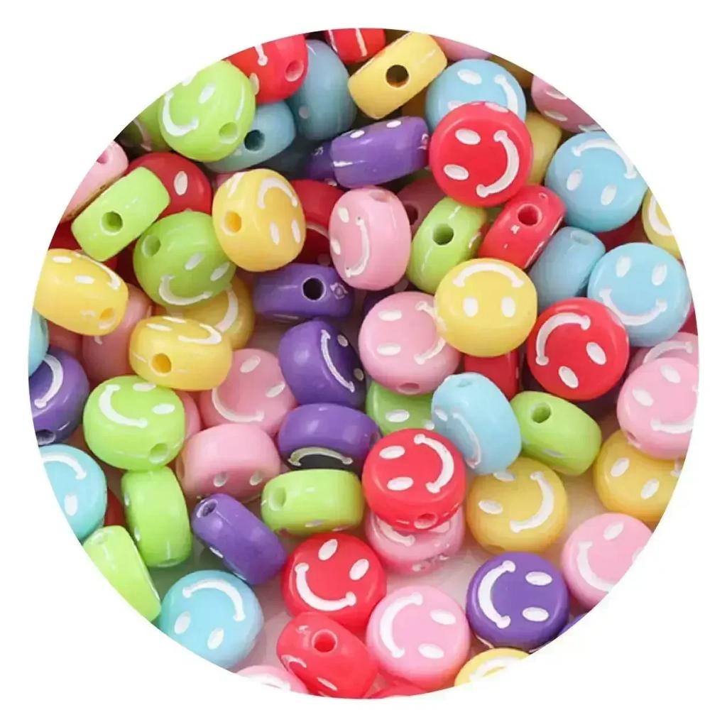 100-500PCS Mixed Colorful Acrylic Happy Face Beads Acrylic Smiling Face Spacer Beads for Bracelet Necklace DIY Jewelry Making