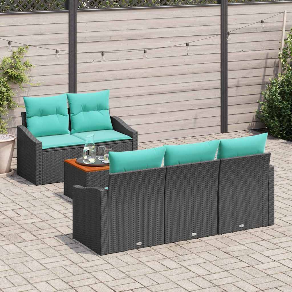 Garden Sofa Set with Cushions 6 pcs Black Poly Rattan