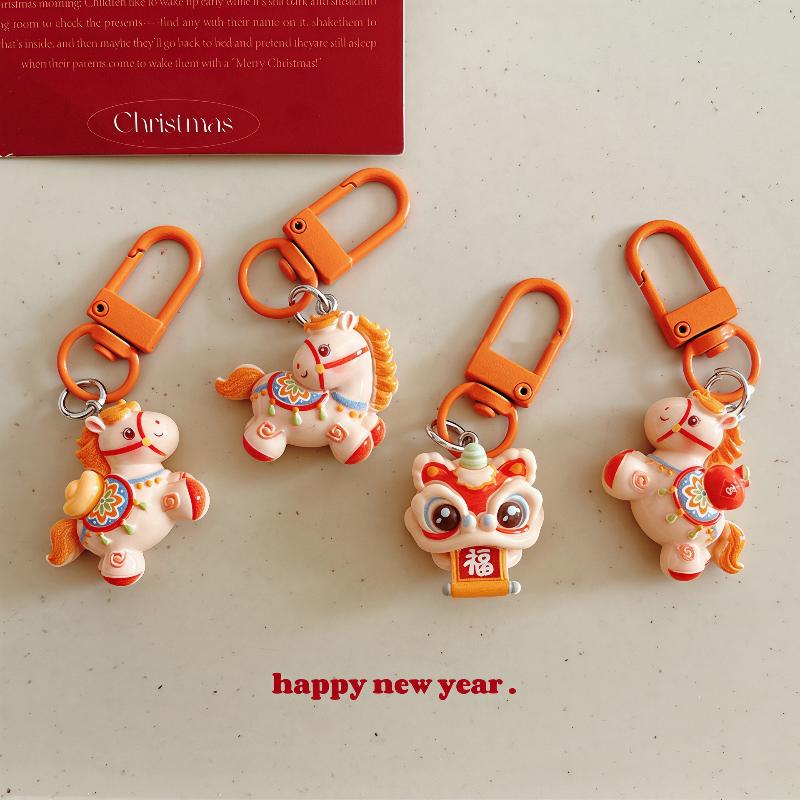 1/4Pcs Cartoon Year'S Pony Keychain Cute Horse Resin Car Keyring Backpack Decoration Pendant Accessories Year Gifts