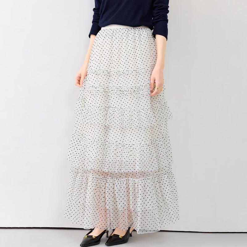 Women s French Romantic Polka Dot Chiffon Tiered Midi Skirt One Size