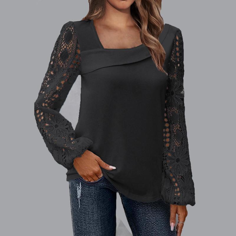 Jarní a podzimní dámská móda elegantní krajkový sestřih pletený peplum top