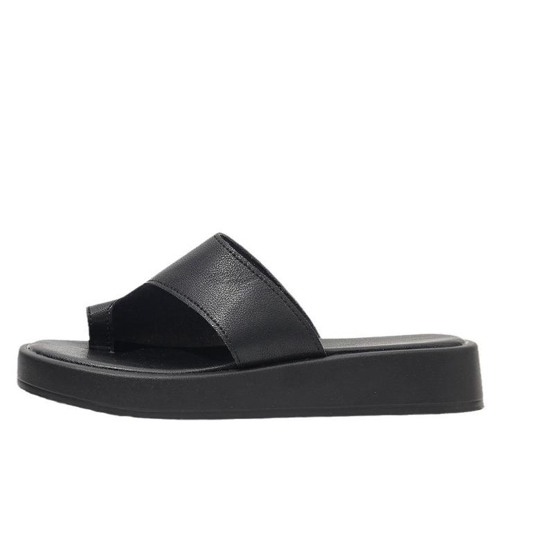 Beach shoes summer large size outer slippers solid color set toe thick sole round head sandals