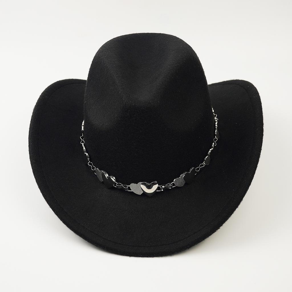 High Sense Versatile Western Cowboy Hat Turquoise Chain Hat Autumn and Winter Women's Fashion Casual Retro Top Hat
