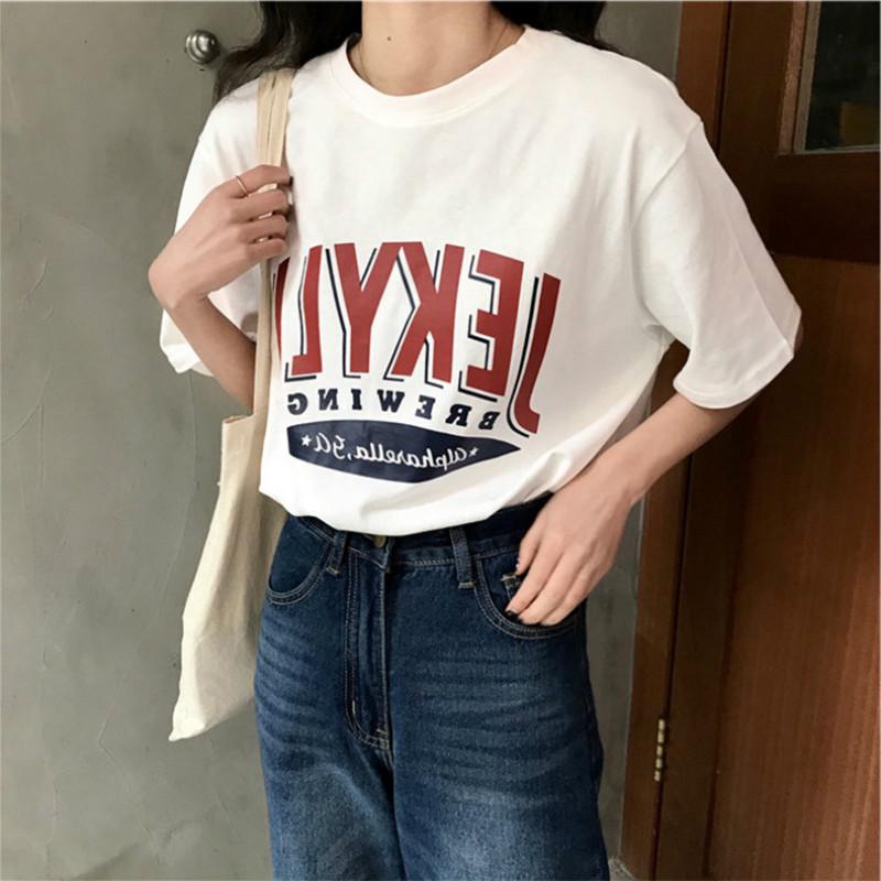 Buy 2020 Korean Women T Shirts Short Sleeve Vogue Printed O-Neck Female ...