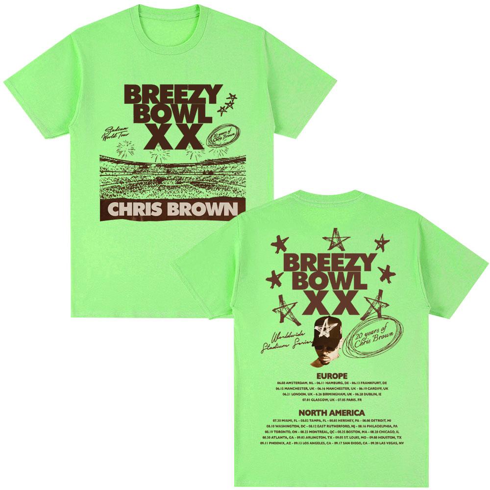 Rapper Chris Brown Breezy Bowl XX Tour 2025 T Shirt Men's Hip Hop Retro Short Sleeve Oversized Cotton Casual T-shirt Streetwear