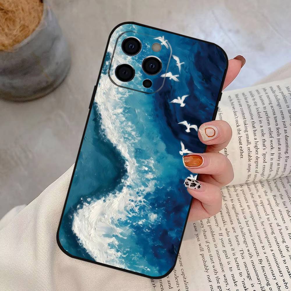 Sea Phone Case For iPhone 17, 16,15,14,13,12,11 Plus,Pro Max, Others Soft Black Cover
