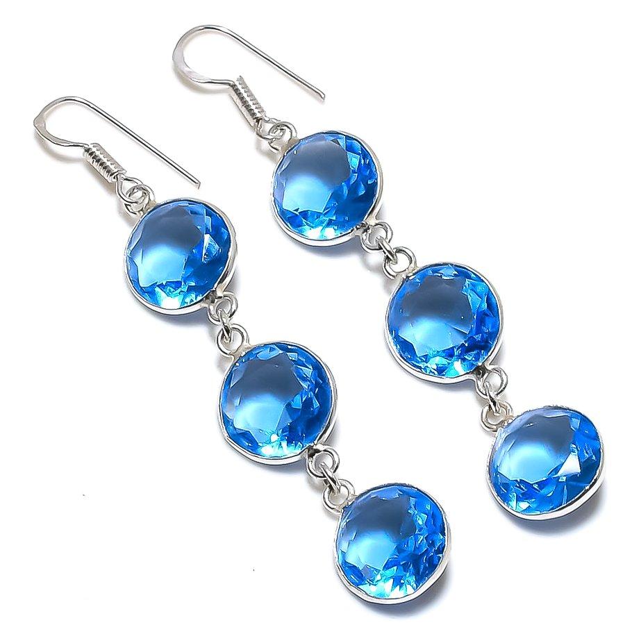 

Серьги из стерлингового серебра 925 пробы с натуральным швейцарским голубым топазом 2,76 дюйма a2s59