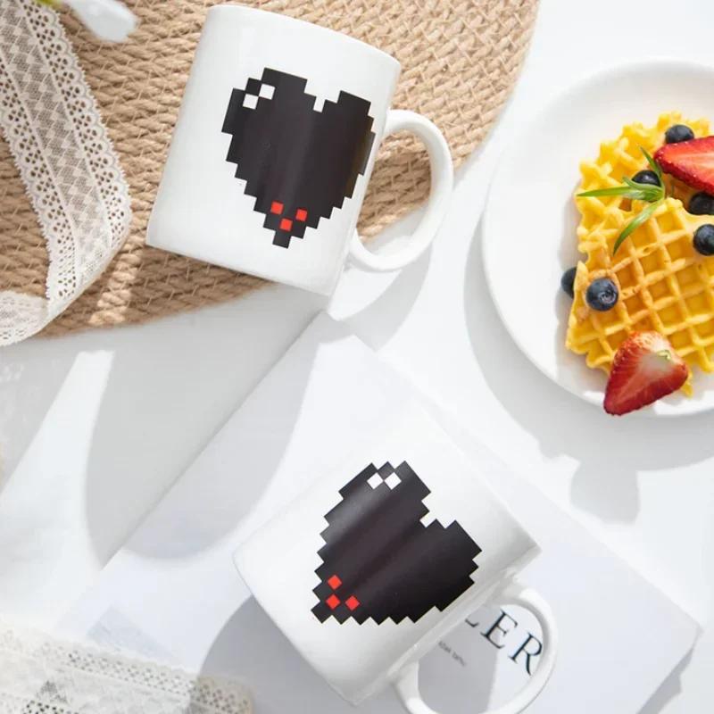 Heat Sensitive Ceramic Coffee Cup Heart Pattern Color Changing Mugs Large Capacity Lovers Water Mug Valentine's Day Gifts Cups