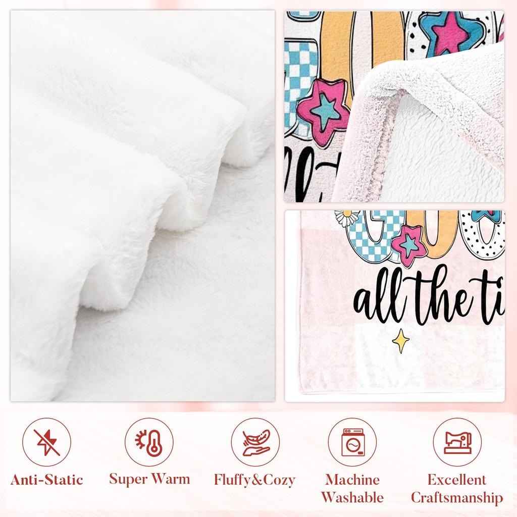 God Is Good All The Time Flannel Throw Blanket Colorful Retro Letter Daisy Star Print Sofa Bed Blanket