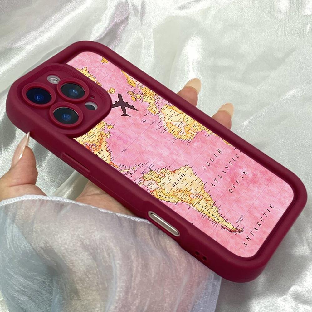 JT425 Pink World Travel Map for iPhone 17 16 15 14 13 Pro Max Samsung S26 S25 Ultra A17 A07 A56 A16 A14 Xiaomi 15T Redmi 15c Note 14 13 Soft Case