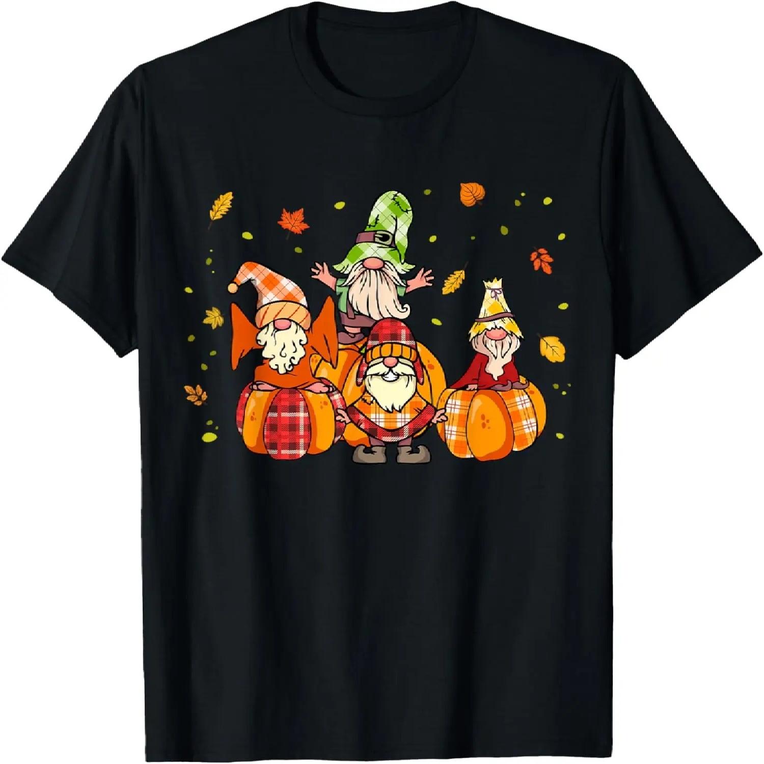 Счастливой осени, ребята! Футболка с буйволом, тыквой, осенними гномами, осенняя футболка S