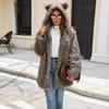 Women's Mid-Length Faux Fur Coat with 3D Ear Hood Fluffy Warm Winter Jacket Casual Streetwear