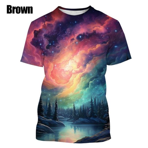 

Fashionable Colorful Cool 3D Printed T-shirt Personality Cool Short Sleeve Casual Cool Round Neck Short-sleeved Top XXXL небо синє кольору