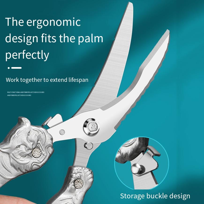 1PC Aluminum Handle Stainless Steel Strong Chicken Bone Scissors Household Multi-functional Scissors Chicken, Duck and Goose Bone Scissors