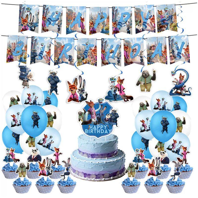 Decorazioni per Festa di Compleanno a Tema Zootopia, Striscioni di Compleanno per Bambini, Piatti di Carta, Bicchieri di Carta, Tovaglioli, Tovaglie, Ciabatte Elettriche, Articoli per Feste