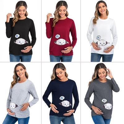 חולצת טריקו מודפסת ארוכת שרוולים להריון אירופאית ואמריקאית 2020