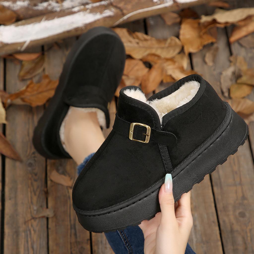 Fashion Comfort Thick Bottom Furry Snow Boots Women 2025 Winter Metal Buckle Chunky Platform Suede Ankle Boots Warm Plush Cotton Shoes