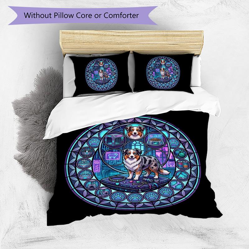Cybernetic Canine Circle Pattern Bedding,Quilt Set Quilt Cover Pillowcase Home Birthday Gift (1 * duvet cover + 2 * pillowcase, without core)