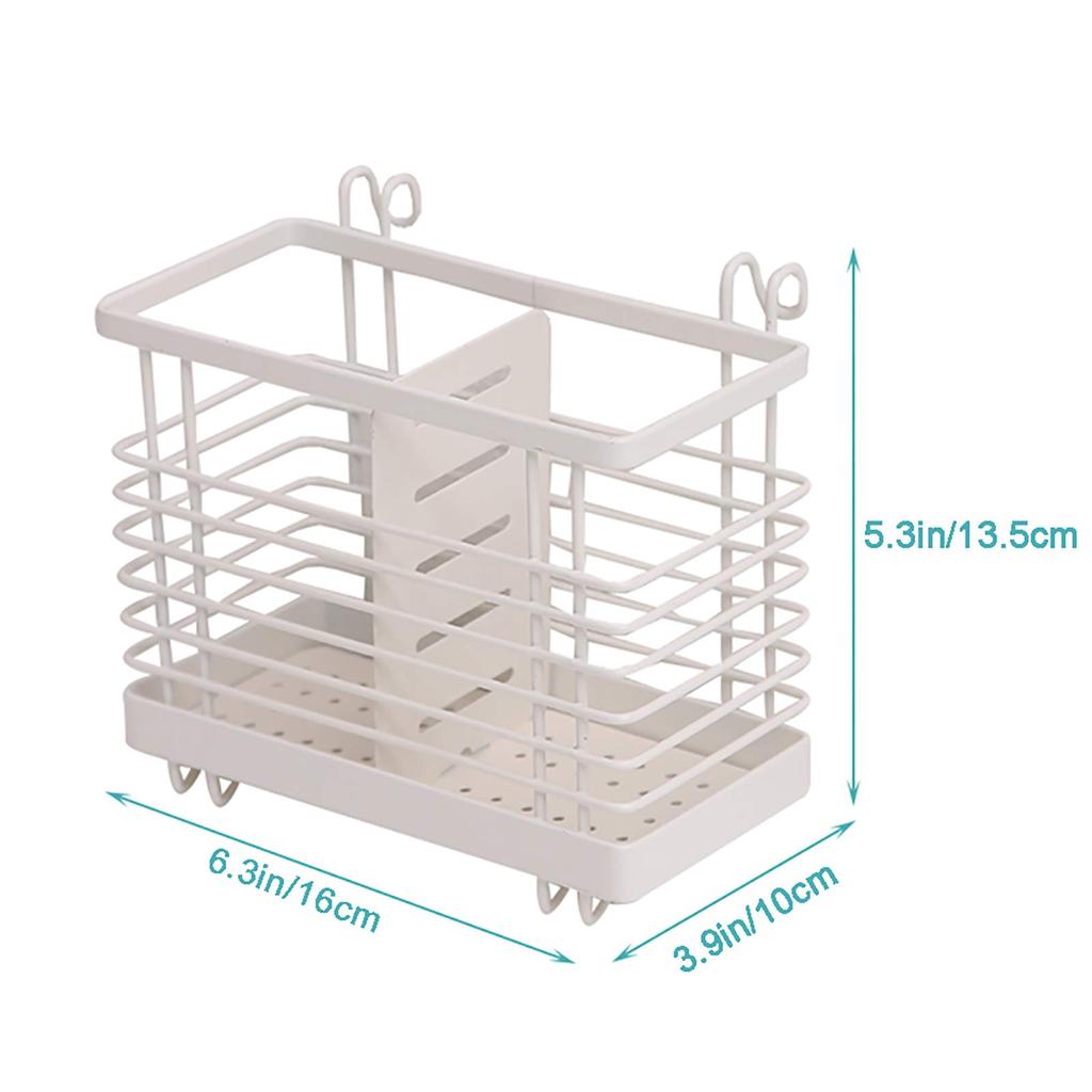 VANRA Essstäbchenhalter, Besteckständer, Abtropfgestell, hält Löffel und Gabeln, Edelstahl, 2 Fächer mit Haken (Weiß)