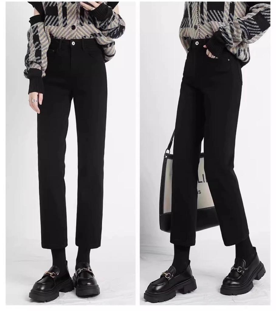 2025 Spring Women's High-Waist Black Slimming Petite Cigarette Jeans