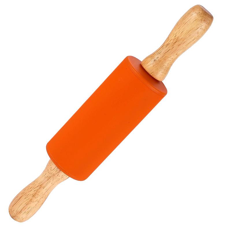 1Pcs Non-Stick Silicone Rolling Pin Wooden Handle Pastry Dough Flour Roller Kitchen Cooking Baking Tool For Pasta Cookie Dough