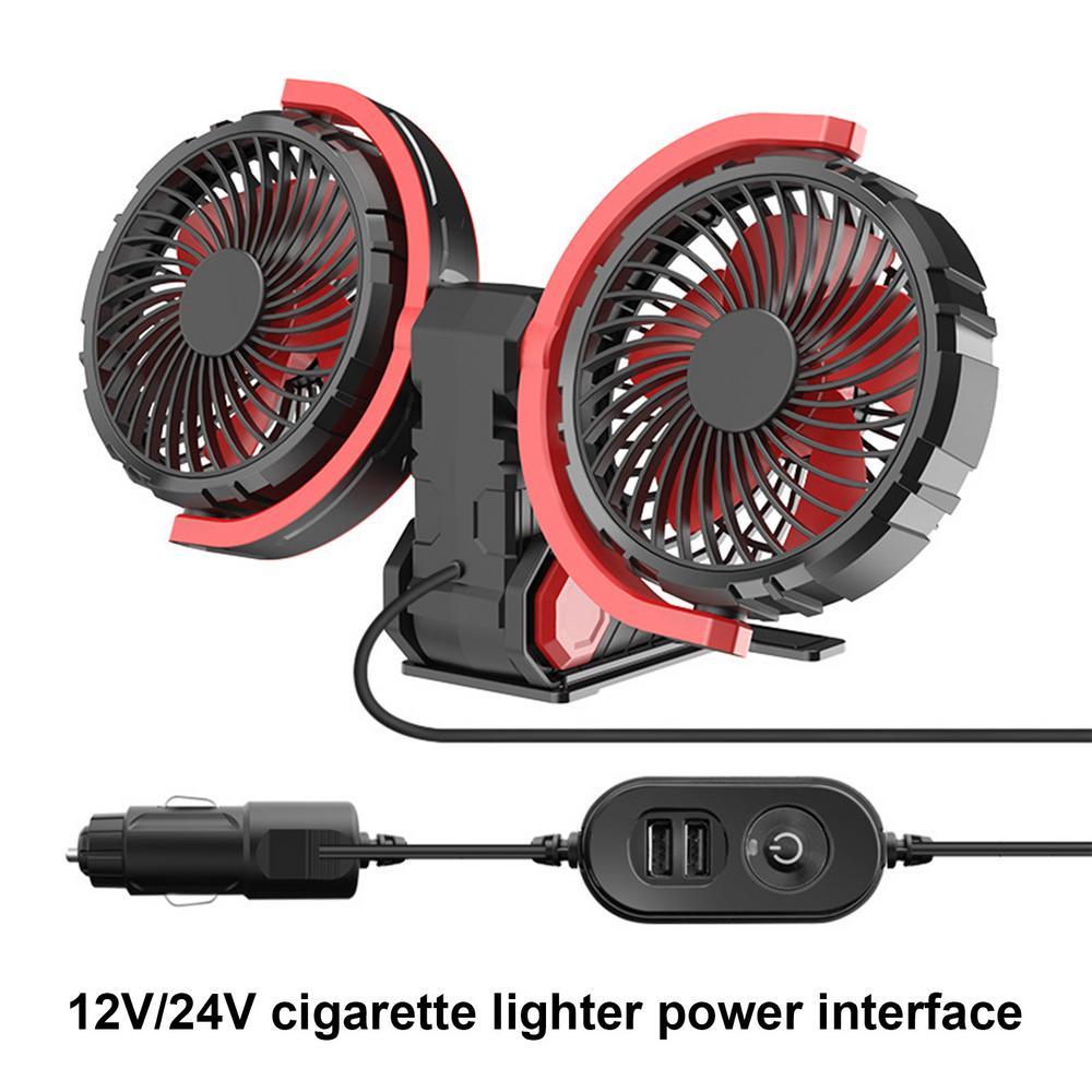 5V/12V/24V Car Fan Multi-Angle Rotatable Dual Head 3-Speed Dashboard Summer Cooling Fan Accessories