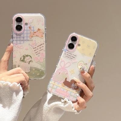 Ins Style Flower Cat Compatible with Apple 16 Phone Case iPhone 17 Pro Max New 15/14 Rounded Edge IMD