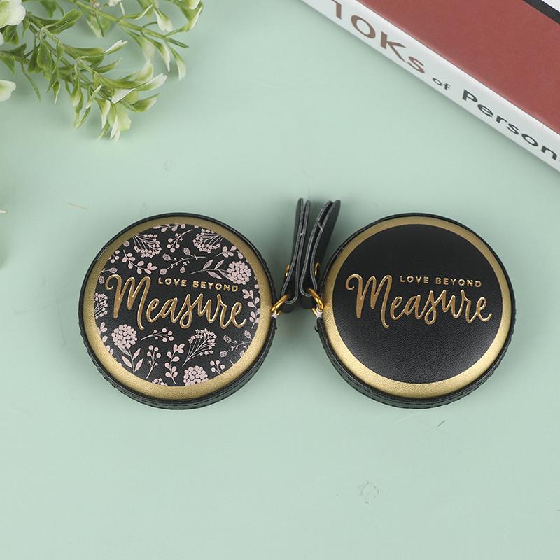 Vintage-Inspired Portable Retractable Tape Measure - Faux Leather Mini with Floral Design, Golden Accents & Measurement Markings