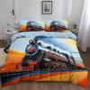Train Kids Boys Duvet Cover Retro Steam Engine Bedding Set for Teens Railway Track Transport Comforter Quilt Cover Room 2Pcs
