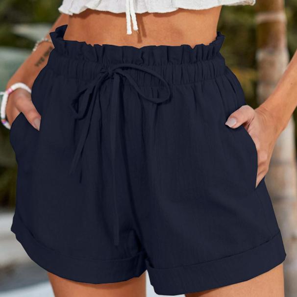 

Женские летние повседневные шорты из хлопка и льна, с карманами, с высокой посадкой, эластичные, свободные, спортивные шорты, женские шорты оверсайз, брюки S темно-синий