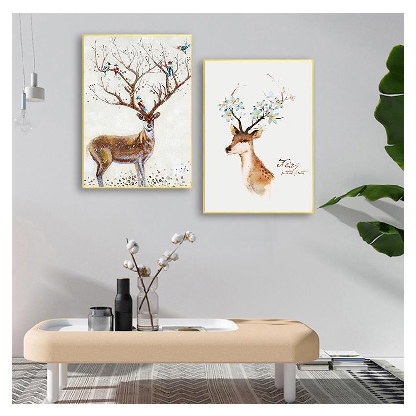 Deer Trees and Flowers Picture  Print and Posters Graffiti Art for Child Kids Room Decor 3-47 Art Canvas Painting Nordic Animal
