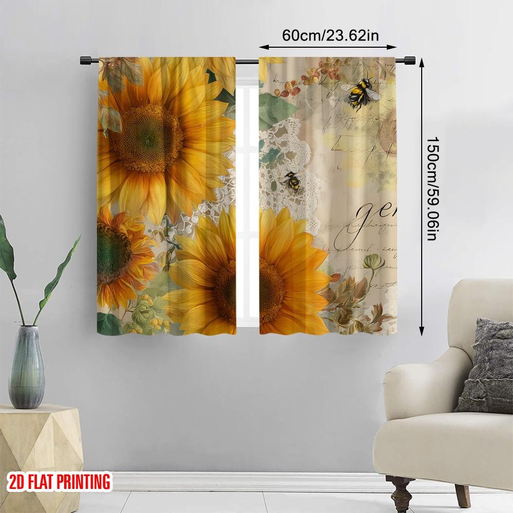 2 ks, 2D plošný tisk Závěsy Rolety Slunečnicová blaženost Polyesterová tkanina (bez tyče) Všestranné Vše pro Ložnici,