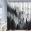 Misty Forest Shower Curtains Pine Trees Mountain Plant Birds Blue Abstract Art Landscape Polyester Fabric Bathroom Curtain Decor