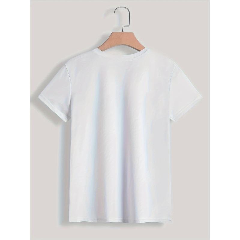 European Size Plus Size, Short Sleeve Seashell Print Crew Neck T-shirt, Summer & Spring Casual Top for Women