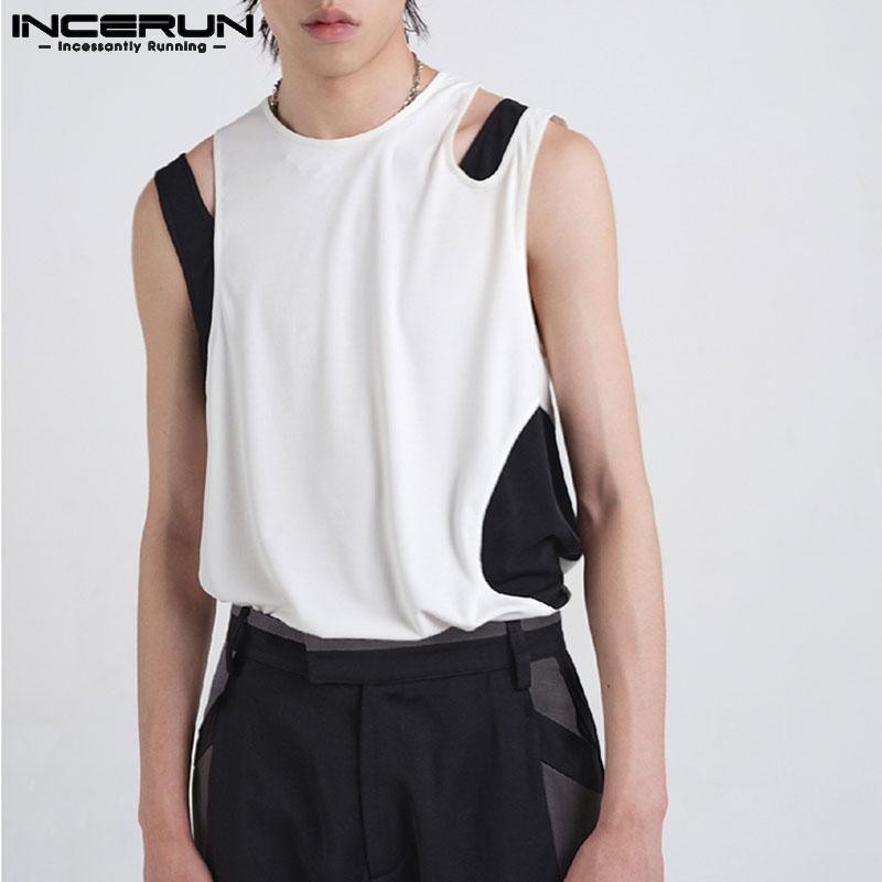 

INCERUN Мужской летний жилет без рукавов черного и белого цвета с контрастным вырезом