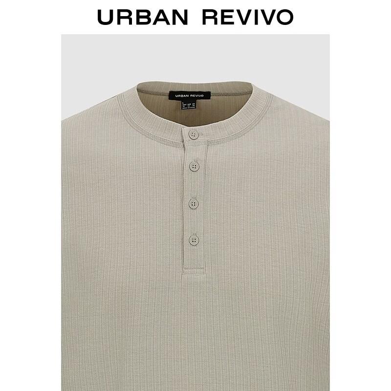 Men's Autumn Textured Button Half-Placket T-Shirt