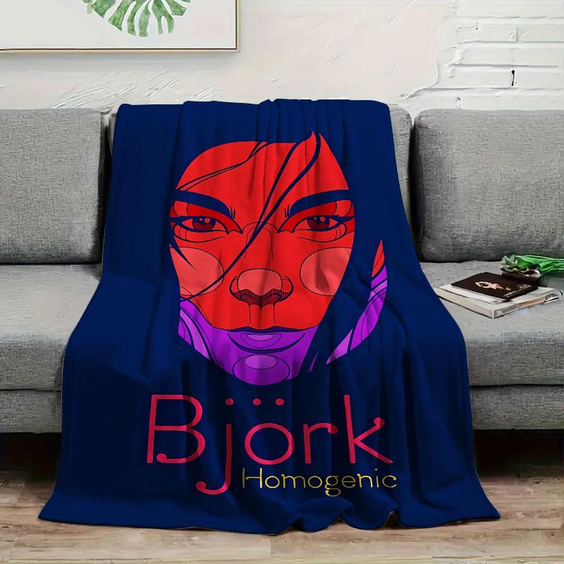 1Pc Bjork Print Flannel Blanket, High Quality Comfortable for All Seasons, Warmth and Comfort, Perfect for Christmas Gifts