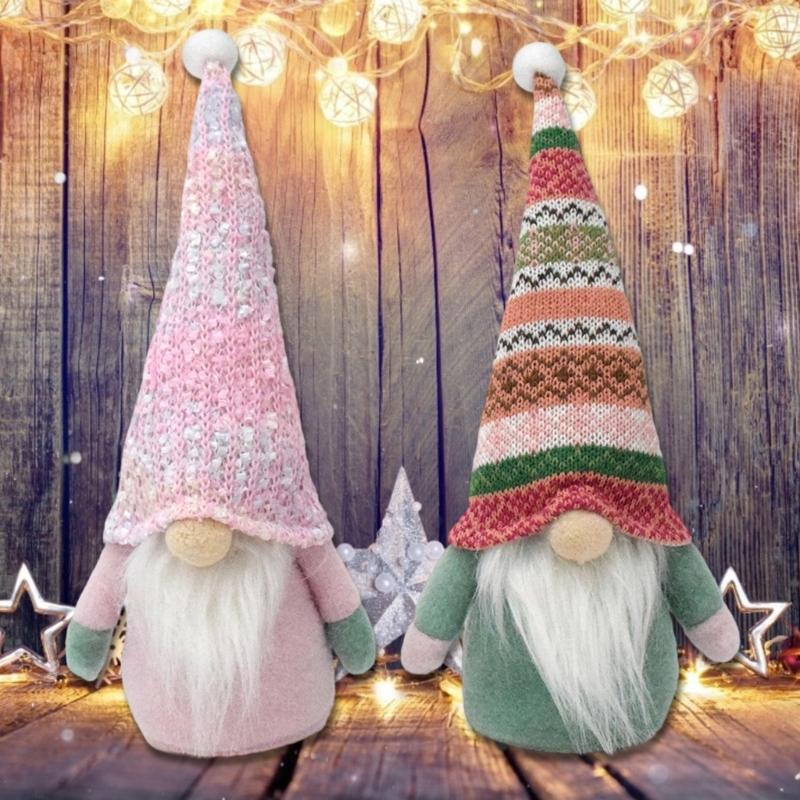 Set of 2 Christmas Ethnic Gnomes Dolls Decors Handmade Scandinavian Tomte Figures Ornaments for Home and Party Display