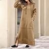 Women Sweatshirt Dress Hooded Solid Color Long Sleeve Front Drawstring Autumn Winter