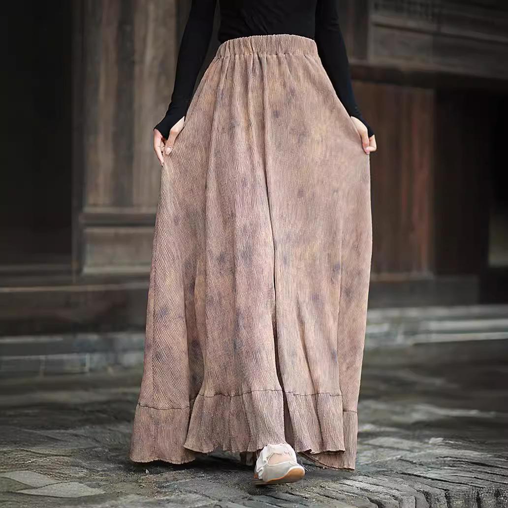 

Johnature Women Vintage Print Floral Skirts Elastic Waist Cloths Autumn Patchwork Female Skirts One Size