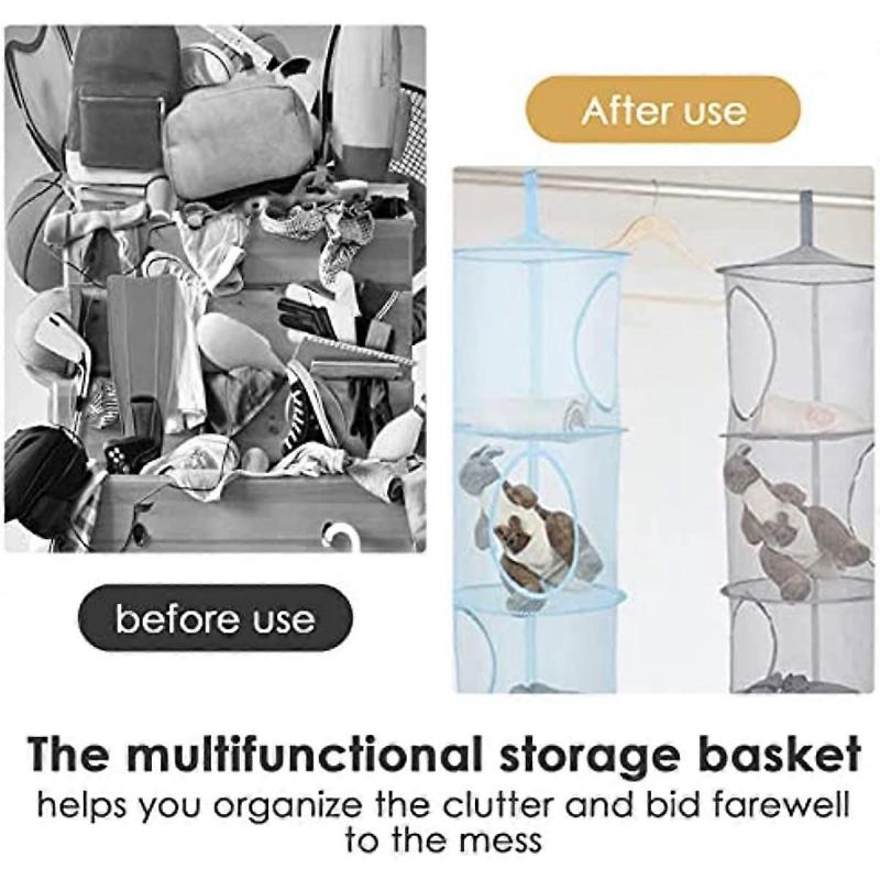 Hanging Mesh Storage Net  Hanging Soft Toy Storage  4 Tier Foldable Hanging Storage Basket  Space Saving Organizer for Soft Toys Clothes Sundries  2 P