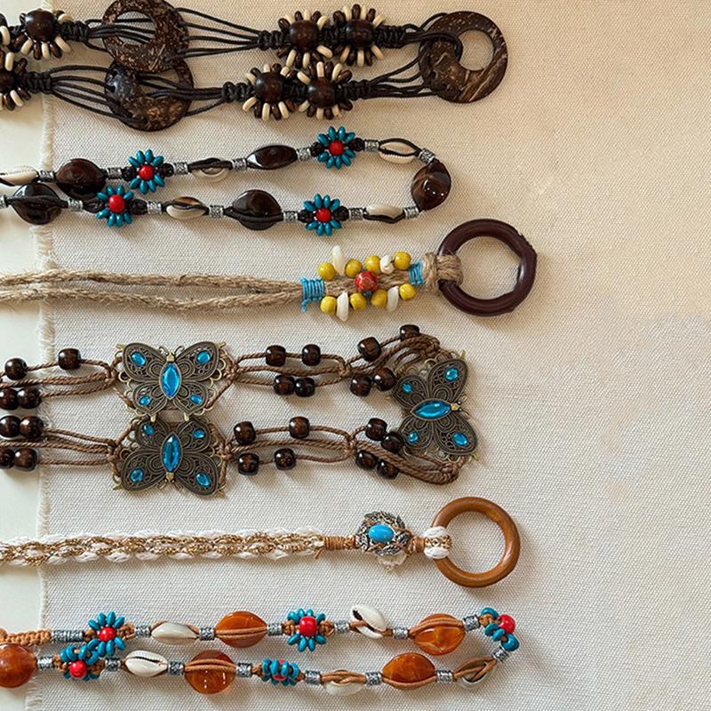 Simple Versatile Hand-Woven Tassel Wooden Beads Belt Ethnic Style Waist Chain Accessories Vacation Waist-Cinching Waist Rope