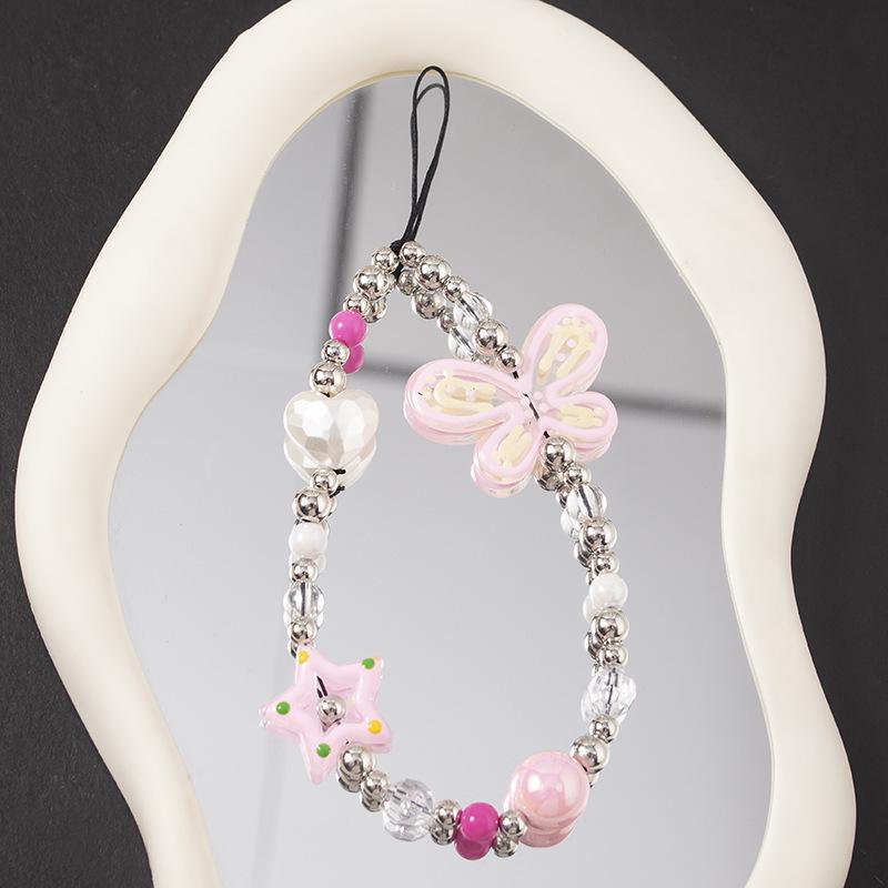 Colorful Butterfly Heart Wristband with Round Buckle Phone Lanyard