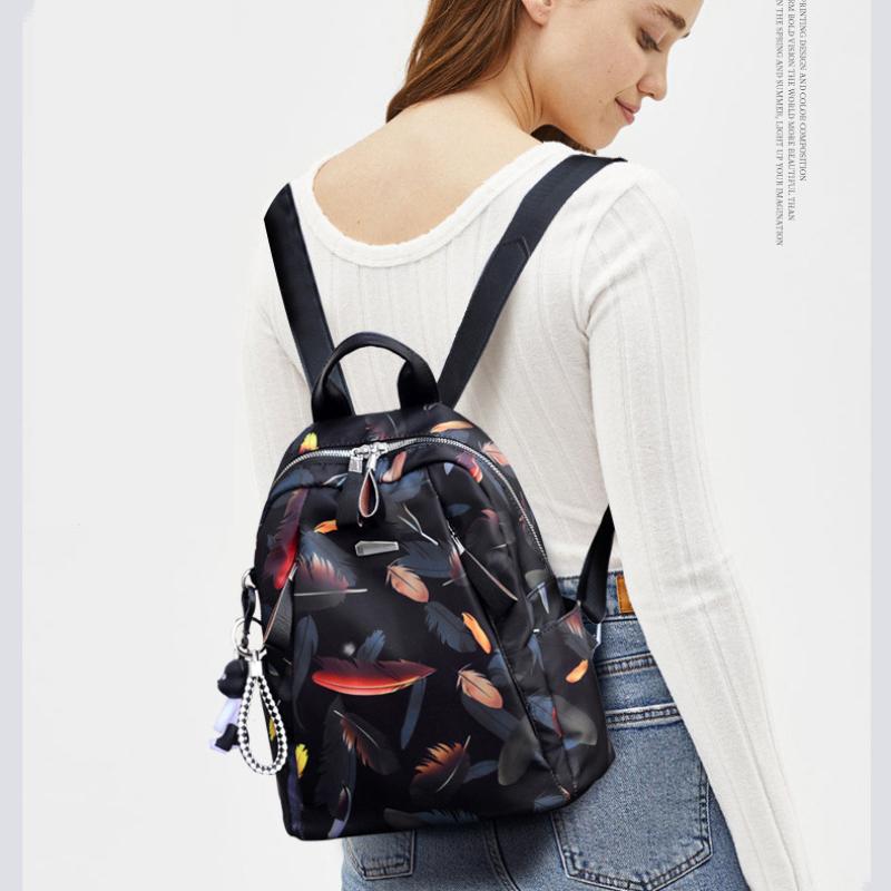 Anti-thief Feather Print Backpack Female Oxford Cloth Waterproof Travel Casual Schoolbag  Brand Ladies Large Capacity Backpack
