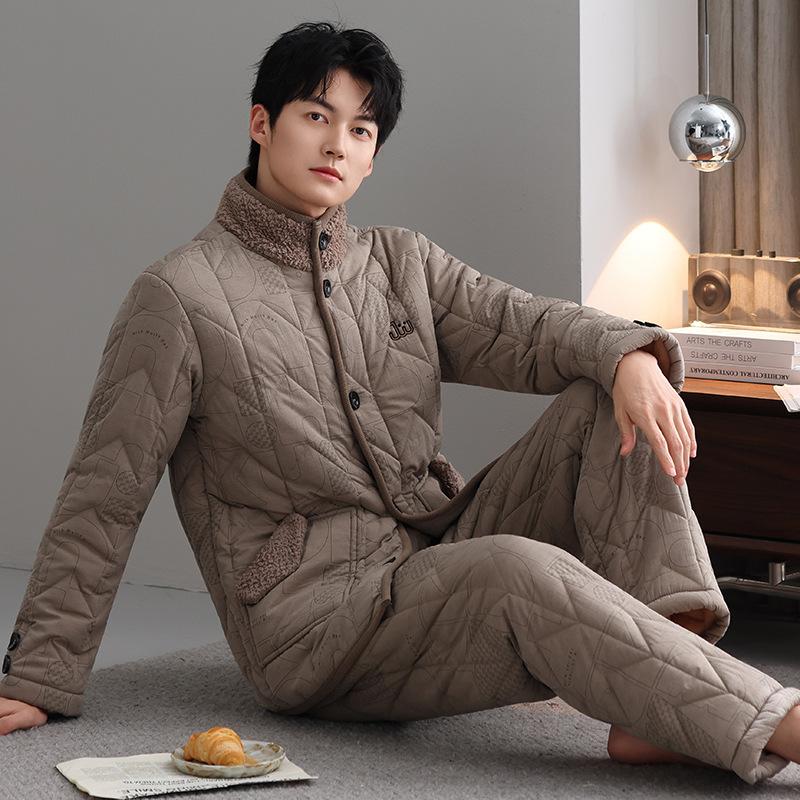 

Down Pajamas Men S Winter Three-Layer Down Thickened Padded Warm Homewear Suit, Large Size Can Be Worn Outside The Padded Jacket 3XL