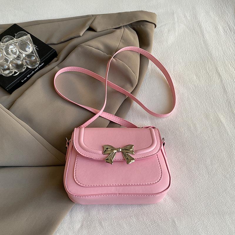 High Value Foreign Style Small Bag Women's 2025 Autumn New Popular Solid Color Messenger Bag Fashion Bow Small Square Bag