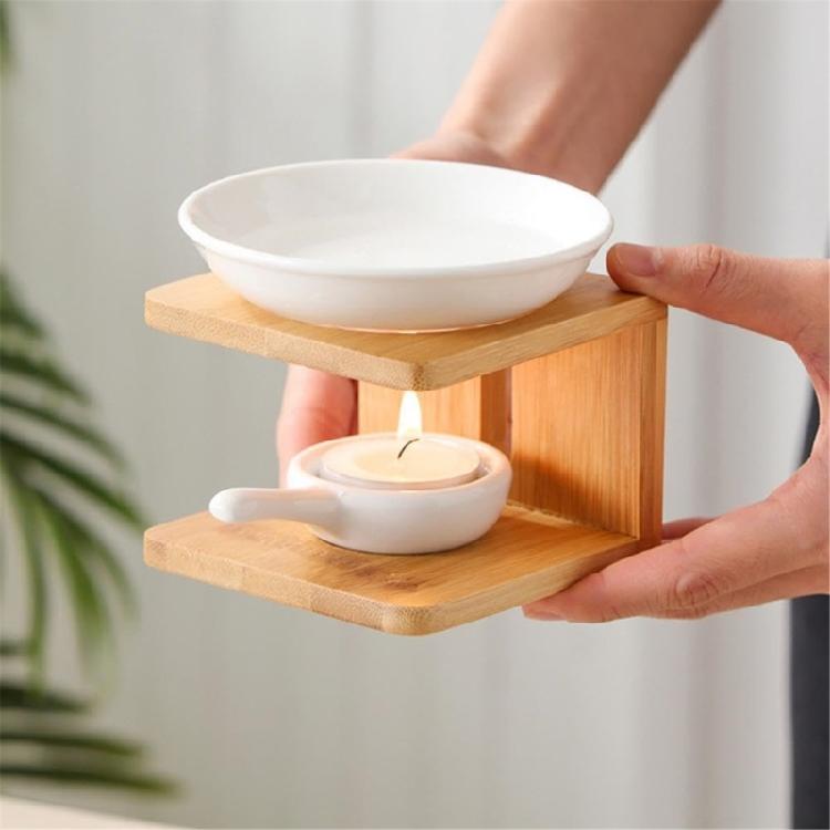 Wood And Ceramic Wax Melt With Tealight Holder Oil Diffuser Wax Warmer For Home Decoration
