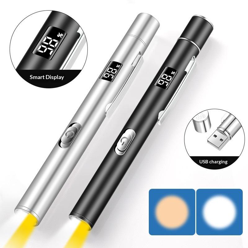 Dual Light Source Pupil Pen Oral Penlight Led Flashlight With Digital Display Screen Mini Medical Handy Usb Rechargeable